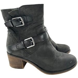Franco Sarto Larisa2 mid calf boots 6.5 37 black leather buckle moto boots
